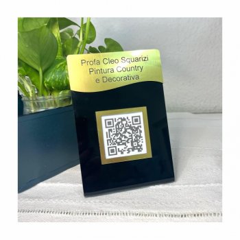 Placa QR CODE Personalizada PRETO/DOURADO com Dobra em Acrílico - Mod 01