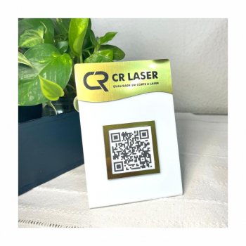 Placa QR CODE Personalizada BRANCO/DOURADO com Dobra em Acrílico - Mod 02