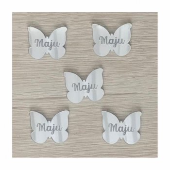Kit com 5 TAGS Borboleta com Nome em Acrílico (P-M-G) - Mod 01