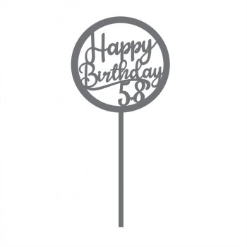 Topper de Bolo em Acrílico Espelhado Happy Birthday + Idade (PRATA ou DOURADO)